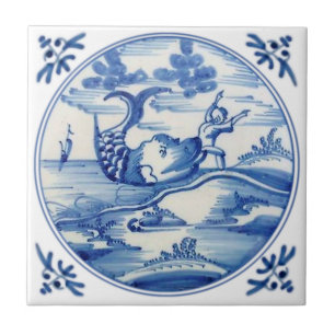 Repro Delft Biblical Jonah och Whale 1700-talet Kakelplatta