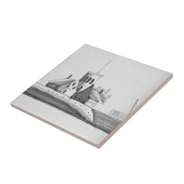 Repro Delft Black and White Dutch chapel Tile Kakelplatta (Sidan)