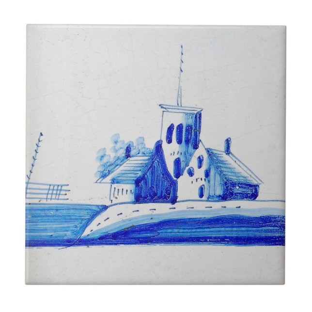 Repro Delft blue och White Dutch chapel Tile Kakelplatta (Framsidan)