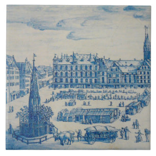 Repro Delft Nuremberg Town Square Blue Tile Kakelplatta