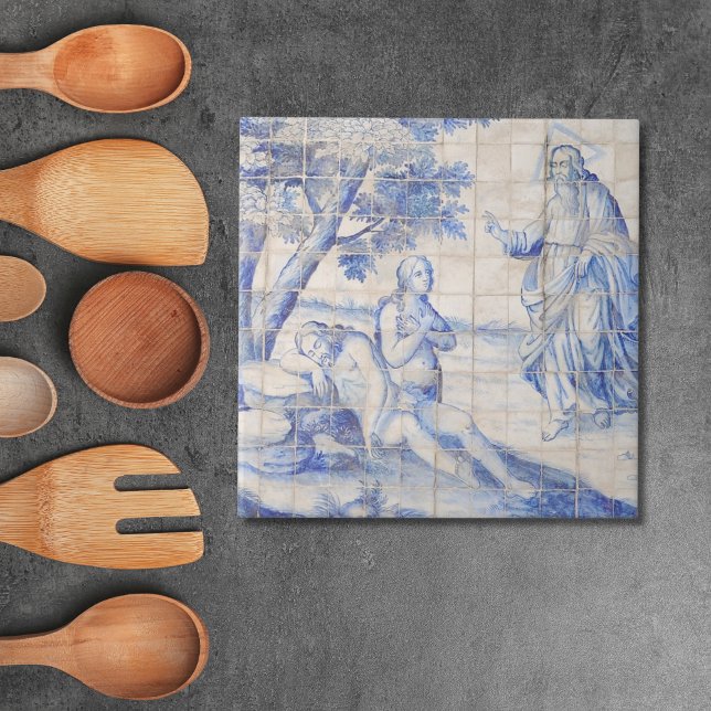 Repro Delft Tile Adam och Kväll Biblical Kakelplatta (Repro Delft Tile Blue Biblical Tiles)