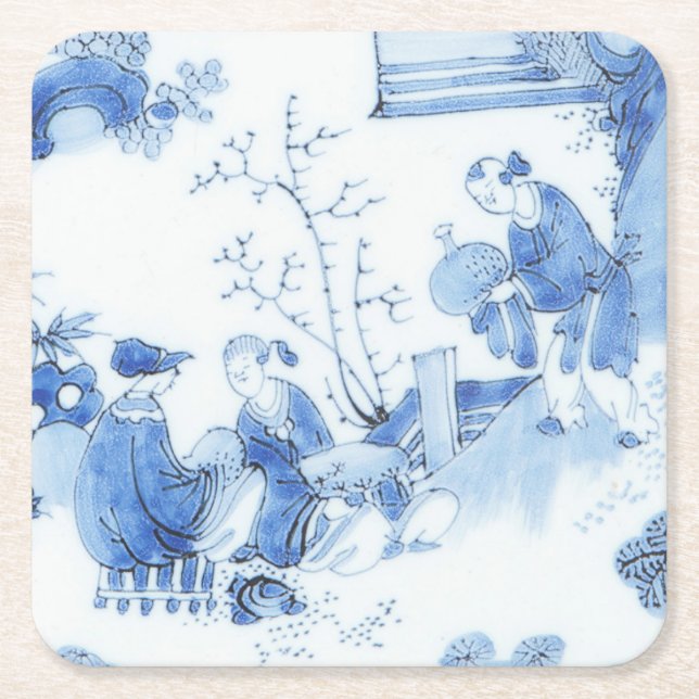 Repro Delft Tile Blue Chinoiserie Underlägg Papper Kvadrat (Framsidan)