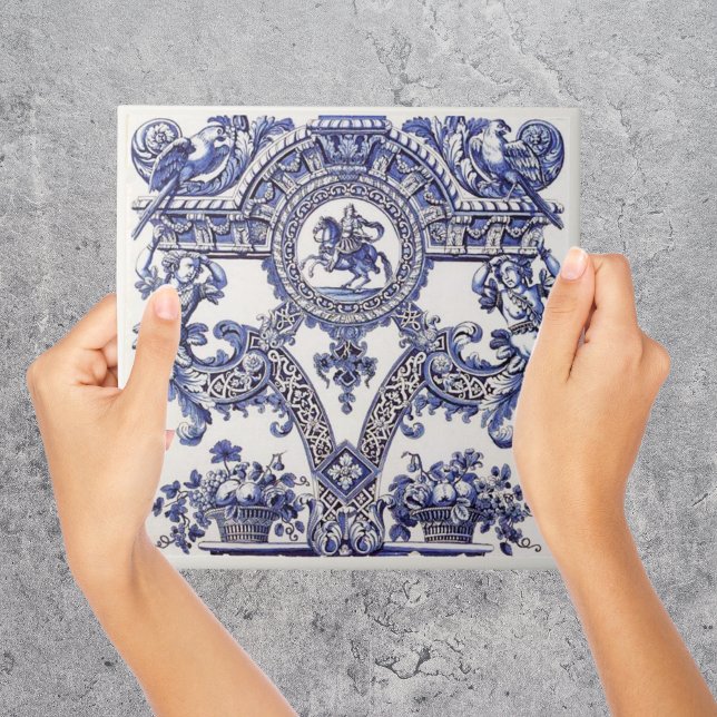 Repro Delft Tile Blue Royalty Bust Kakelplatta (Vintage repro dutch delft blue tile)