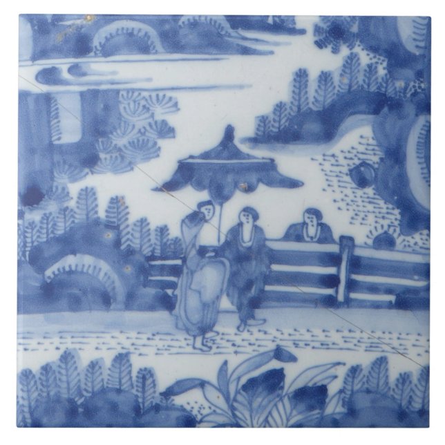 Repro Delft Tile Chinoiserie Decoupage Blue White Kakelplatta (Framsidan)