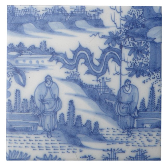 Repro Delft Tile Chinoiserie Decoupage Blue White Kakelplatta (Framsidan)