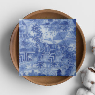 Repro Delft Tile Chinoiserie Decoupage Blue White Kakelplatta