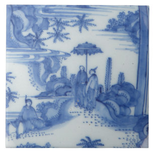 Repro Delft Tile Chinoiserie Decoupage Blue White Kakelplatta