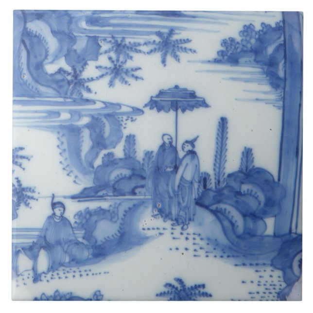Repro Delft Tile Chinoiserie Decoupage Blue White Kakelplatta (Framsidan)