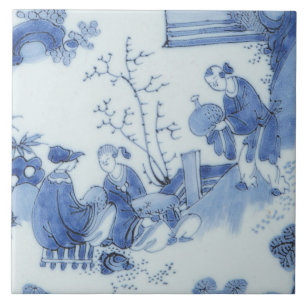 Repro Delft Tile Chinoiserie Decoupage Blue White Kakelplatta