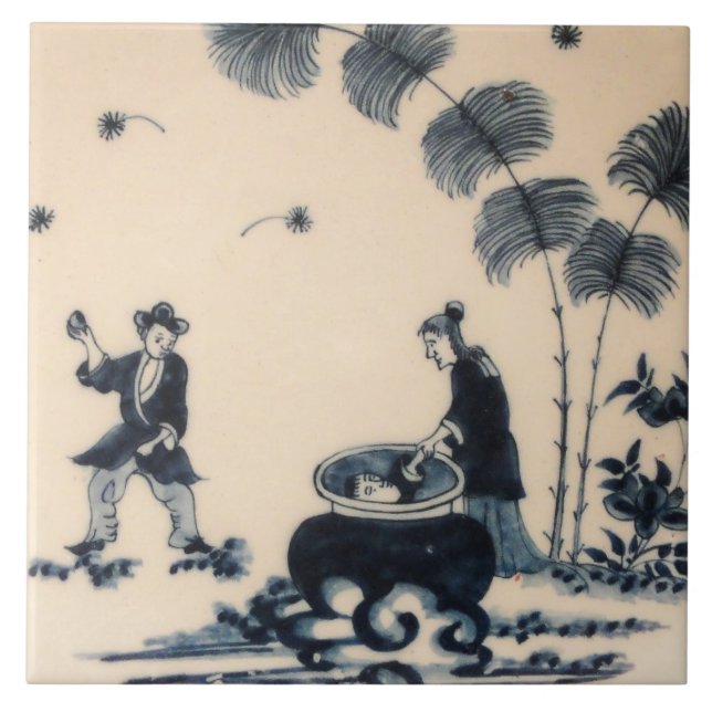 Repro Delft Tile Chinoiserie Witchcraft Kakelplatta (Framsidan)