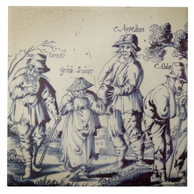 Repro Delft Tile Les Gueux Antique Kakelplatta (Framsidan)