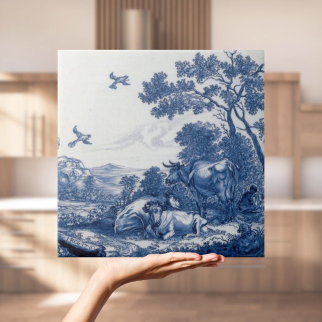 Repro Dutch Delft Tile med kor Kakelplatta (Repro Dutch Delft Tile with cows
)