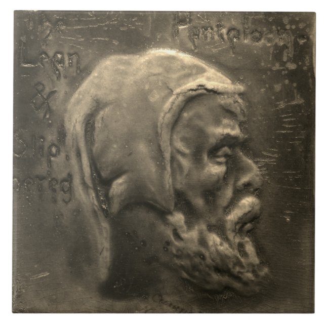 Repro Dutch Faux Relief Grått Beard Ansikte Tile Kakelplatta (Framsidan)