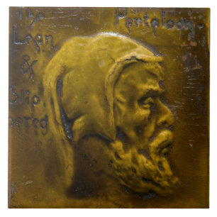 Repro Dutch Faux Relief Oliv grönt Beard Ansikte Kakelplatta