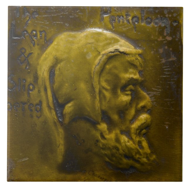 Repro Dutch Faux Relief Oliv grönt Beard Ansikte Kakelplatta (Framsidan)