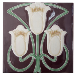 Repro Edwardian Art nouveau Black Tulip Blommigt T Kakelplatta