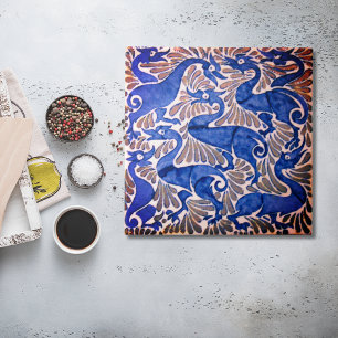 Repro Edwardian Art nouveau Blue Grått Tile Kakelplatta