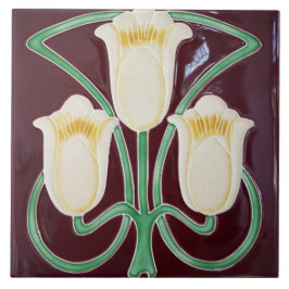 Repro Edwardian Art Nouveau Red Tulip Floral Kakelplatta