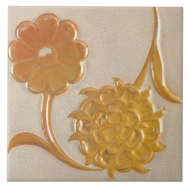 Repro Edwardian Art nouveau Solros Blommigt Tile Kakelplatta (Framsidan)