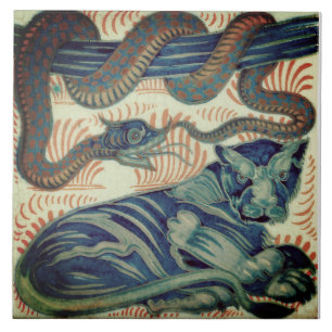 Repro Edwardian Art nouveau Tiger Snake Tile Kakelplatta