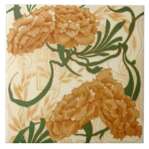 Repro - fantastisk 1880s Minton Peach Grönt-Blomm Kakelplatta