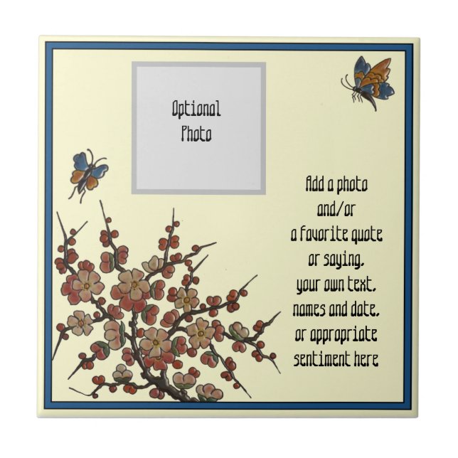 Repro Fransk Longwy Cherry Blommars Butterflies Kakelplatta (Framsidan)