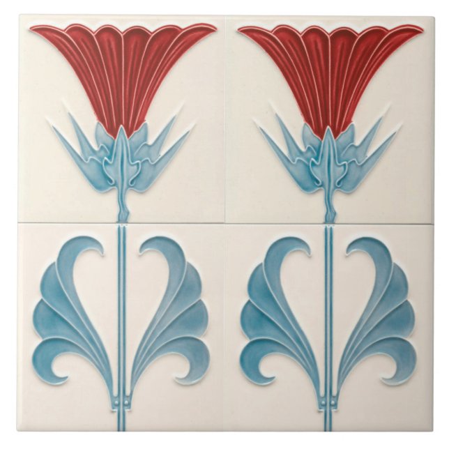Repro German Art nouveau Jugendstill Flower Kakelplatta (Framsidan)