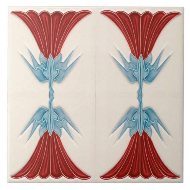 Repro German Art nouveau Jugendstill Flower Tile Kakelplatta (Framsidan)