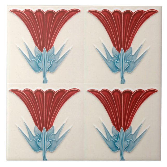 Repro German Art nouveau Jugendstill Flower Tile Kakelplatta (Framsidan)
