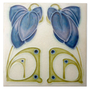Repro German Jugendstill Art nouveau Blue Blommigt Kakelplatta