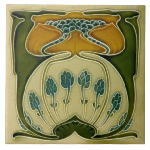 Repro German Jugendstill Art nouveau Multi Blommig Kakelplatta