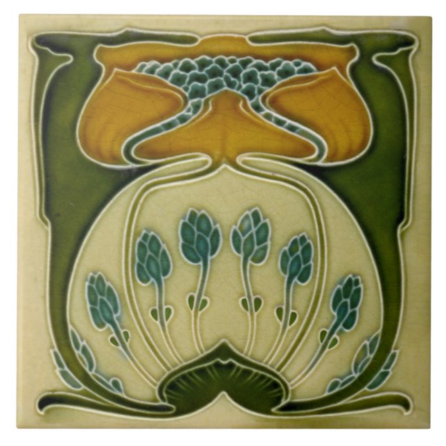 Repro German Jugendstill Art nouveau Multi Blommig Kakelplatta (Framsidan)
