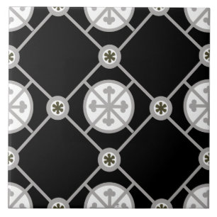 Repro Gothic Geometric Patterned Black White Gråt Kakelplatta