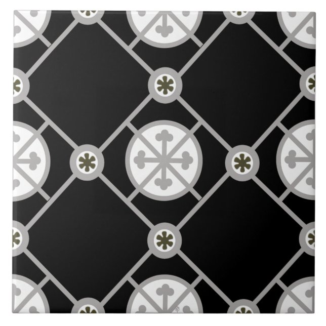 Repro Gothic Geometric Patterned Black White Grått Kakelplatta (Framsidan)