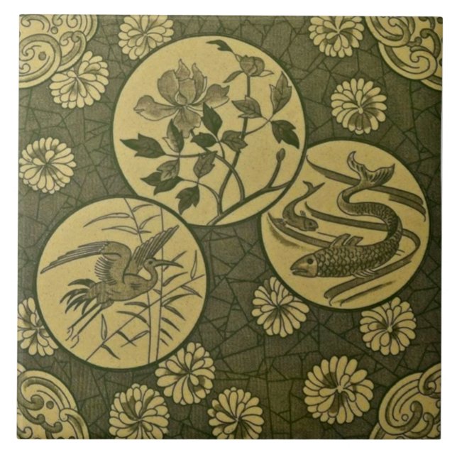 Repro Grönt Aesthetic Anglo Japonesque Tile Kakelplatta (Framsidan)
