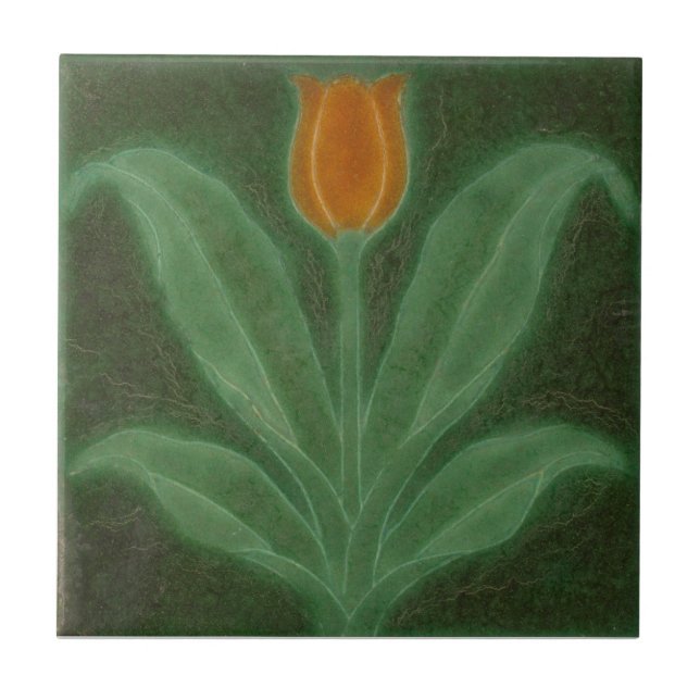 Repro Gul Grön Tulpan Art Nouveau Kakelplatta (Framsidan)