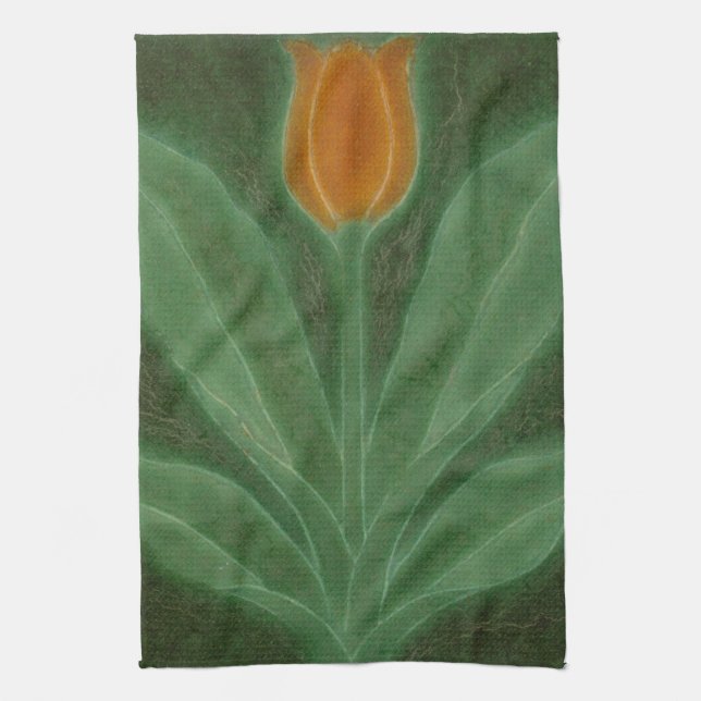 Repro Gult Grönt Tulip Art nouveau Tile Kökshandduk (Vertikal)
