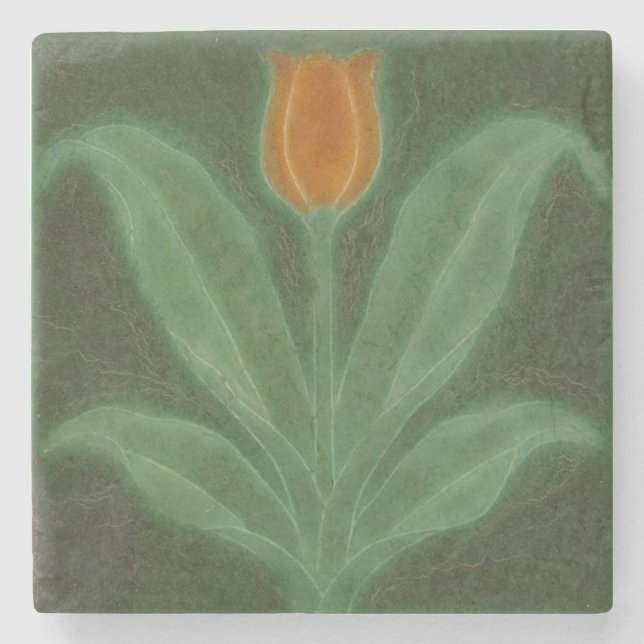 Repro Gult Grönt Tulip Art nouveau Tile Stenunderlägg (Framsidan)