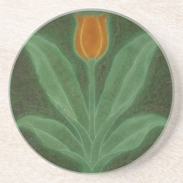 Repro Gult Grönt Tulip Art nouveau Tile Underlägg (Framsidan)