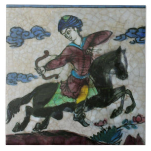 Repro handmålad antik persian Horseman Kakelplatta