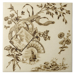 Repro Late 1800-talets asiatiska aseptiska sepia V Kakelplatta