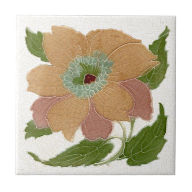 Repro Lea & Boulton Antique Art nouveau Blommigt Kakelplatta (Framsidan)