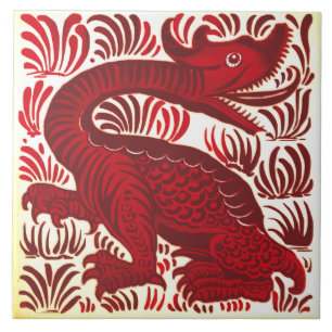 Repro Lewis Carrol De Morgan Red Jabberwacky Tile Kakelplatta