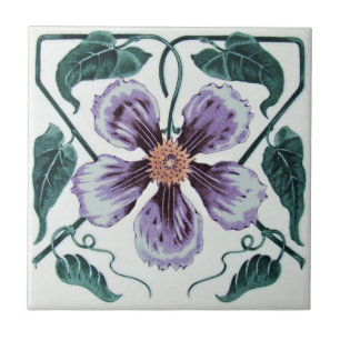 Repro Lila Clematis German Art Noveau Kakelplatta