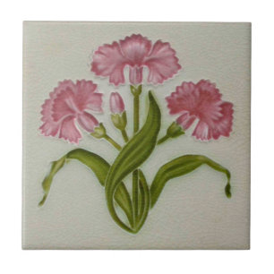 Repro Meakin Art nouveau Pinks Carnations Blommigt Kakelplatta