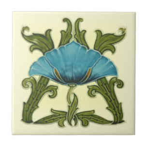 Repro Minton Art nouveau Ceramic Blue-Blommigt Til Kakelplatta