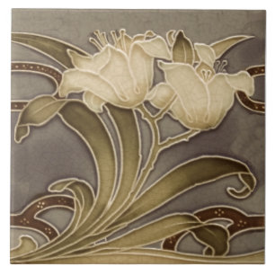Repro Minton Art nouveau Lillies (Neutralter) Grän Kakelplatta