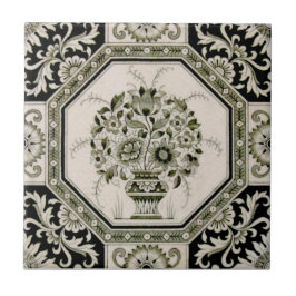 Repro Minton Black & Cream Aesthetic Blommigt Prin Kakelplatta