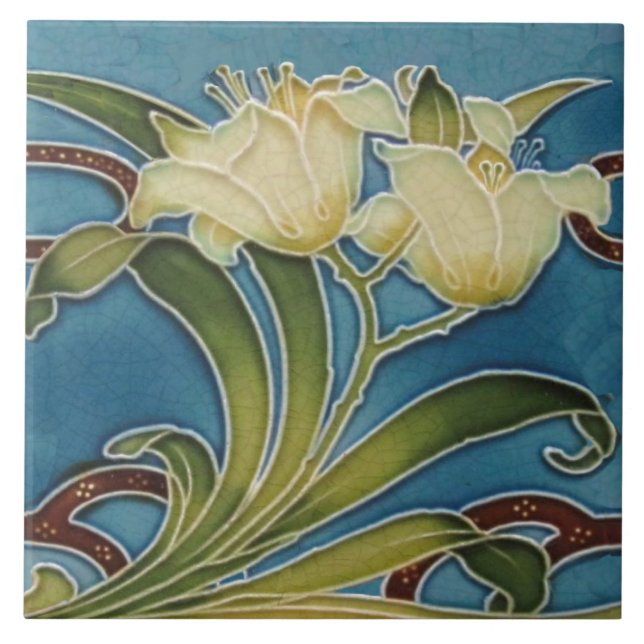 Repro Minton China Glazed Art nouveau Lily Gräns Kakelplatta (Framsidan)