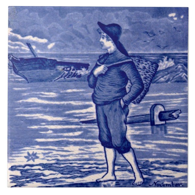 Repro November Wedgwood Blue Kalendermånader Kakelplatta (Framsidan)